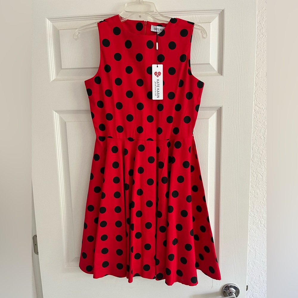 Kate Kasin Girls Dress Red/Black Polka Dot